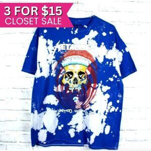 Metallica T Shirt Unisex Large Vertigo Skull Blue Tie‎ Dye Band Licensed Merch